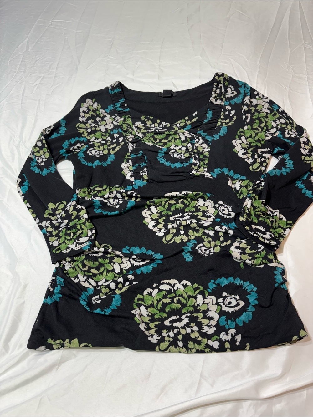 Vintage Style & Co Floral Long Sleeve Top Blouse Large Made in Taiwan WPL 8046
